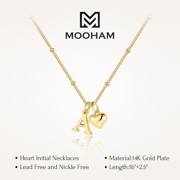 Adjustable 14K Gold Plated Heart Initial Pendant Necklace - Elegant Jewelry Gift - Picture 7 of 7
